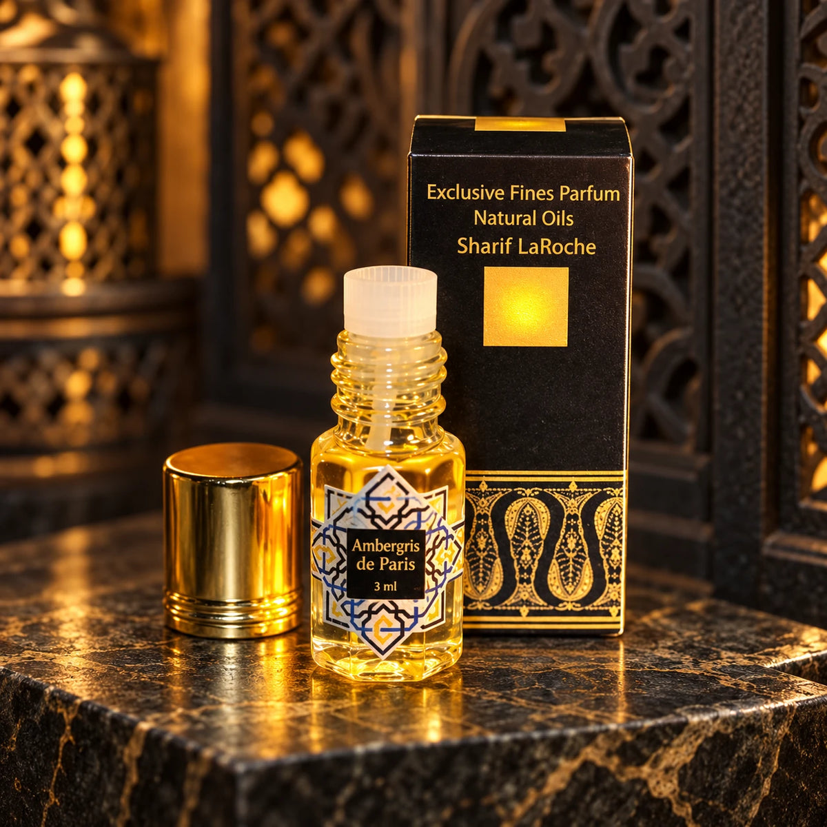 Ambergris de Paris perfume 3 ml with original bottle and black gold box