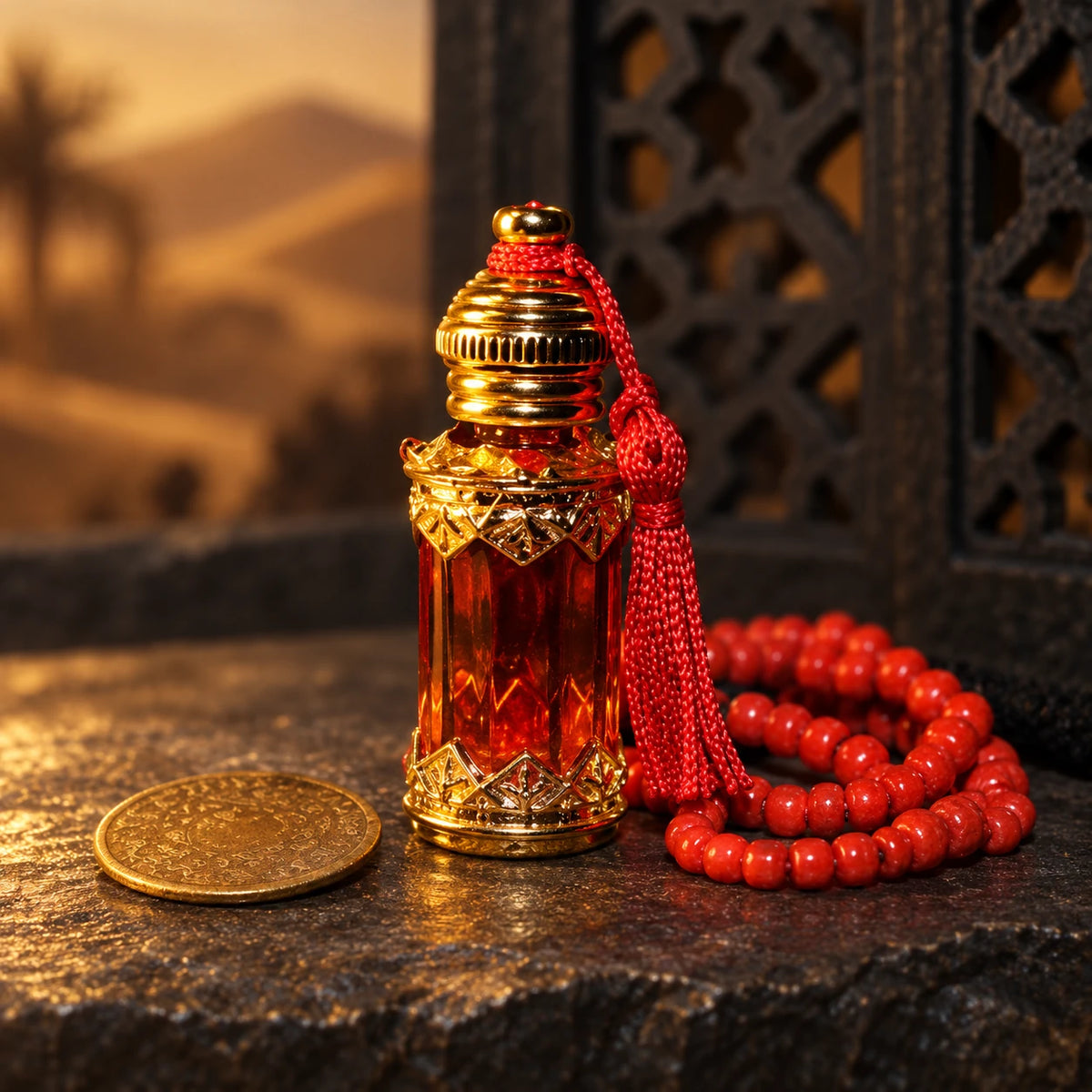 Dunes du Sahara perfume oil 3 ml in original ornate bottle with red tassel