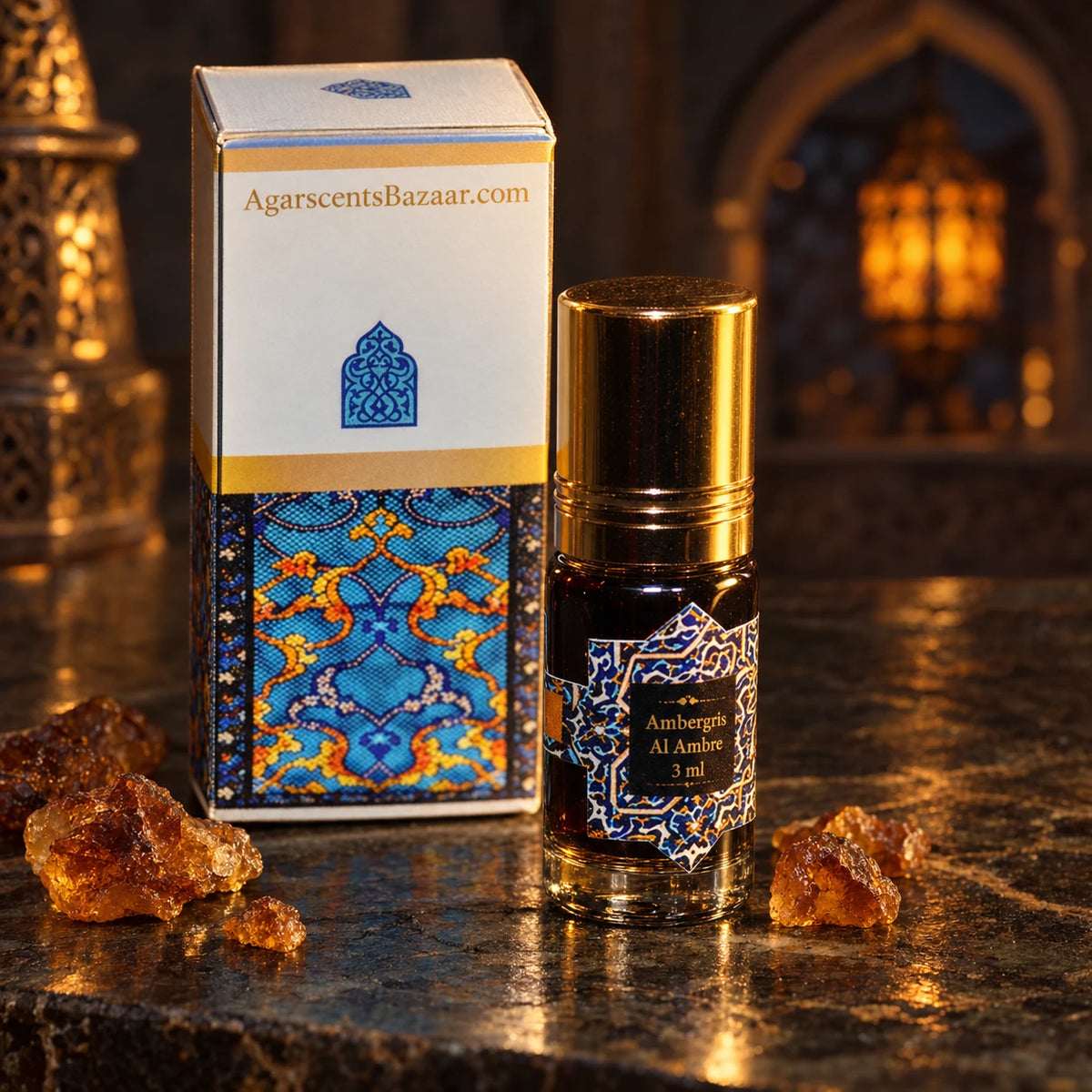 Ambergris Al Ambre 3ml bottle and original box, front view