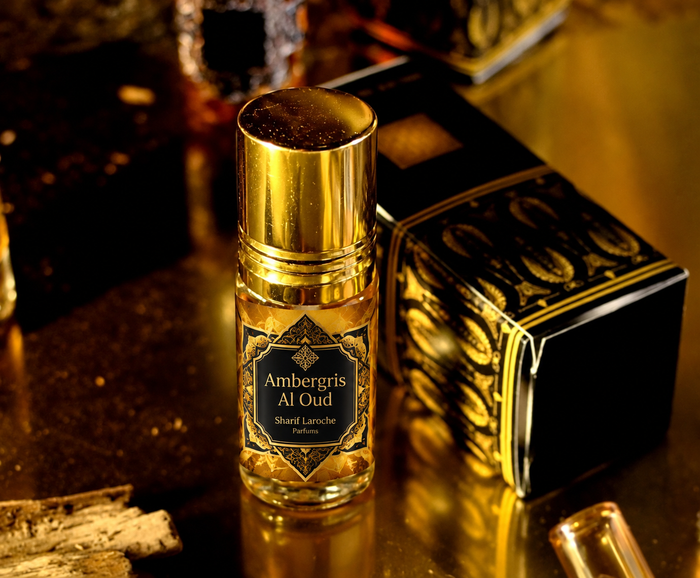 Ambergris Al Oud 3ml ambergris and oud perfume oil bottle with gold cap