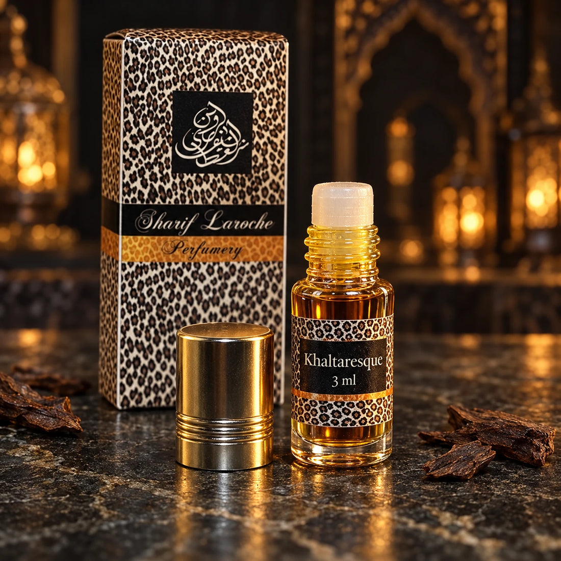 Khaltaresque 3ml labelled perfume bottle and original box