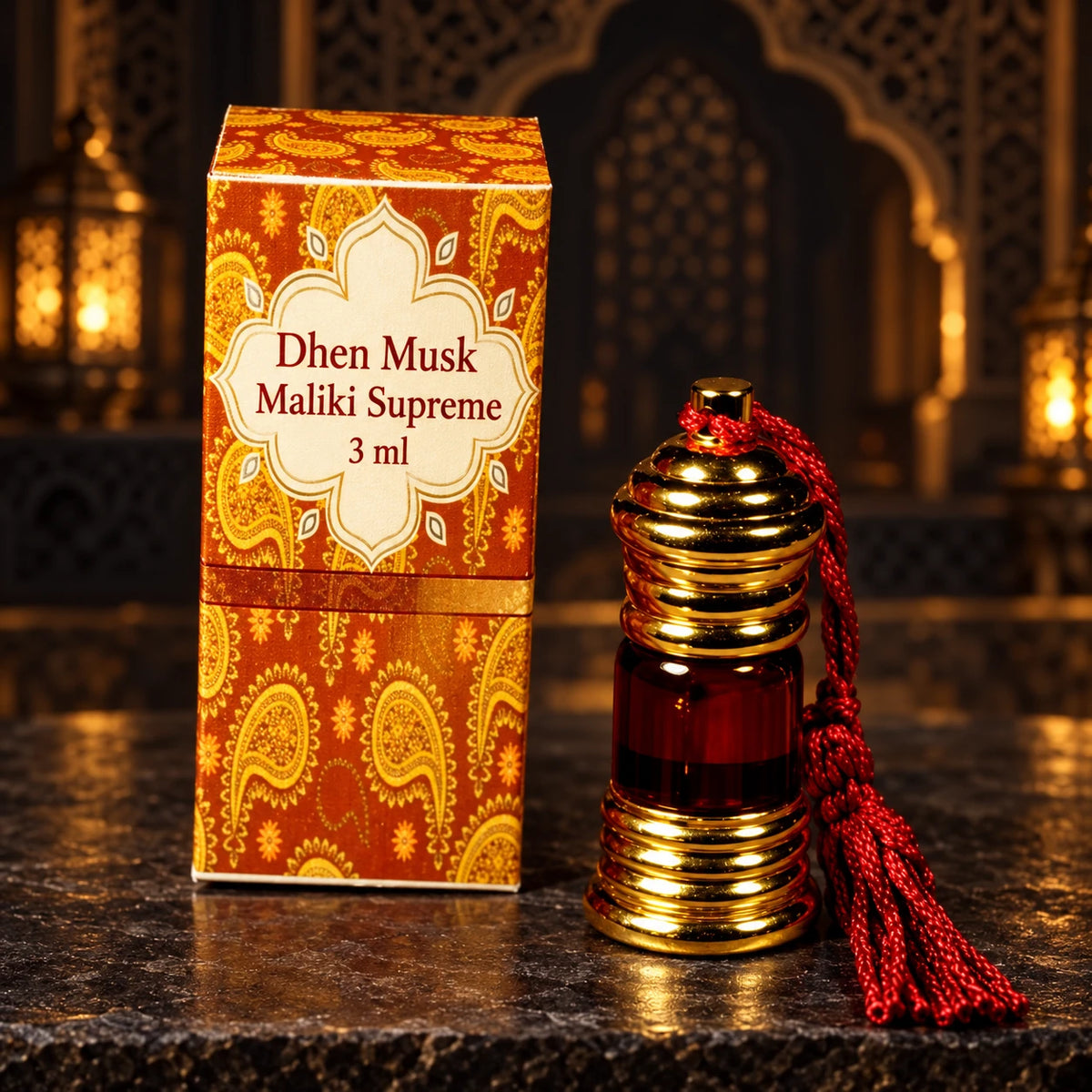 Dhen Musk Maliki Supreme 3ml bottle and original box with title