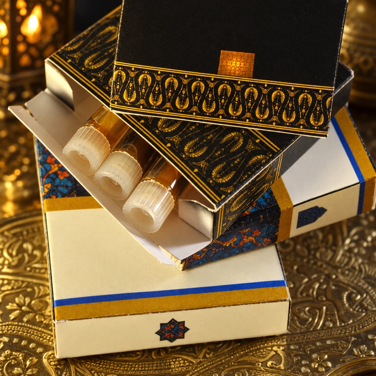 Musk discovery set, three 1ml vials in original presentation packaging, detail view