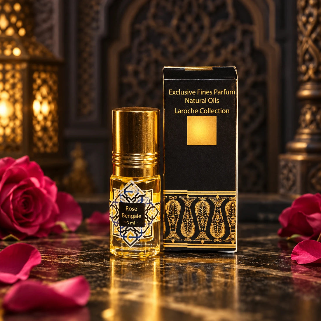 Rose Bengale perfume oil 3 ml with original bottle and black gold box