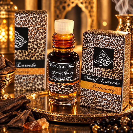 Seven Flowers in Black Musk 3ml floral musk perfume oil bottle with leopard-print packaging